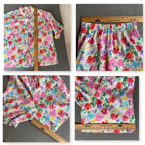 Vtg NOS 80s 90s Two Potato Resort Wear Button Down Shirt + Shorts Set S Floral - Picture 7 of 9